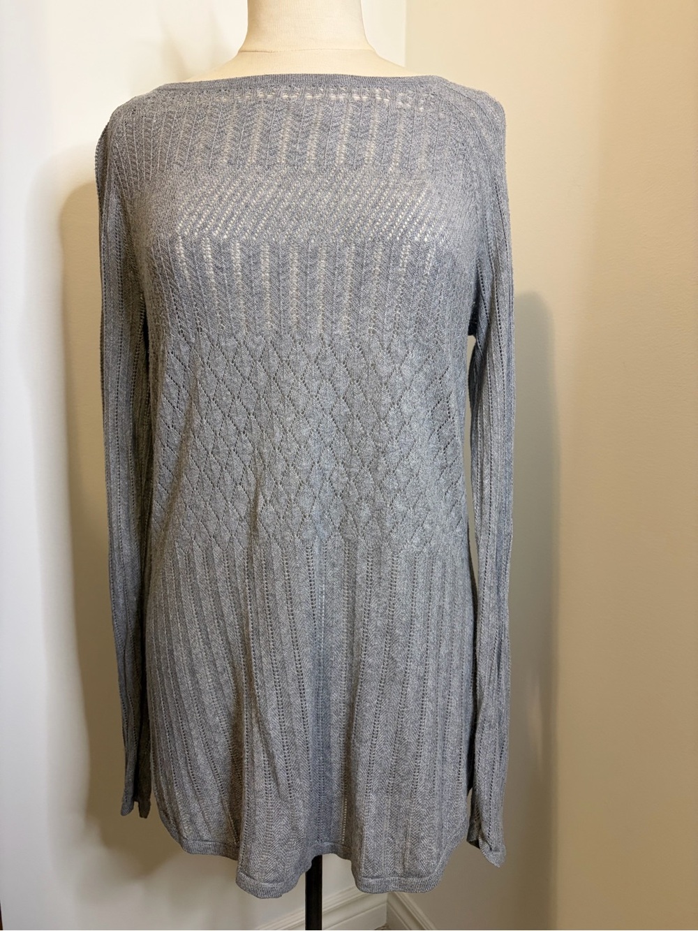 BELLDINI Grey Open Knit Boat Neck Long Sleeve Sweater SIZE XL